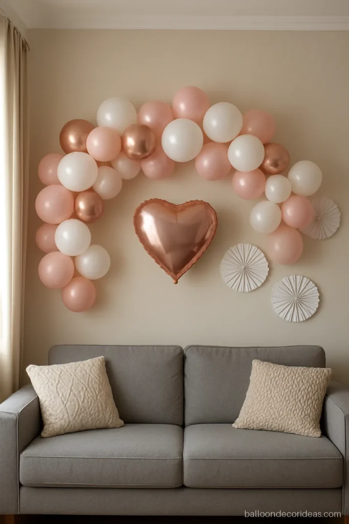 Baby girl balloon decoration on the living room wall for a welcome home