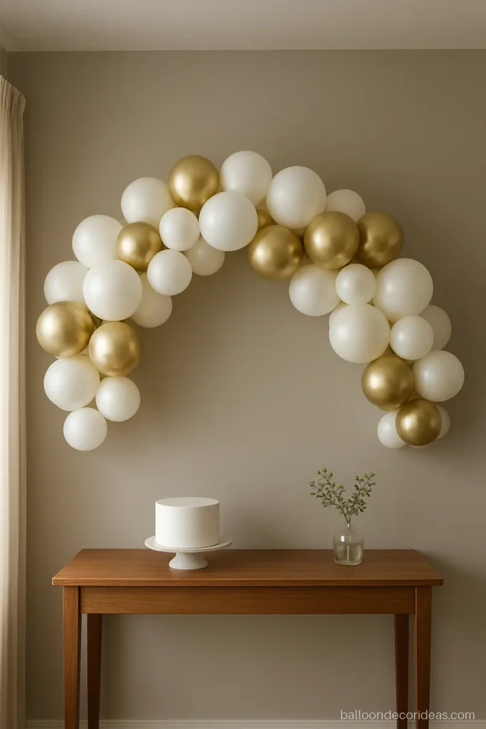 Six foot balloon wall garland in white and gold as a balloon count reference